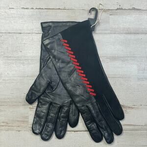 Leather Suede Black Red Whip Stitch Gloves SZ 8 A100959